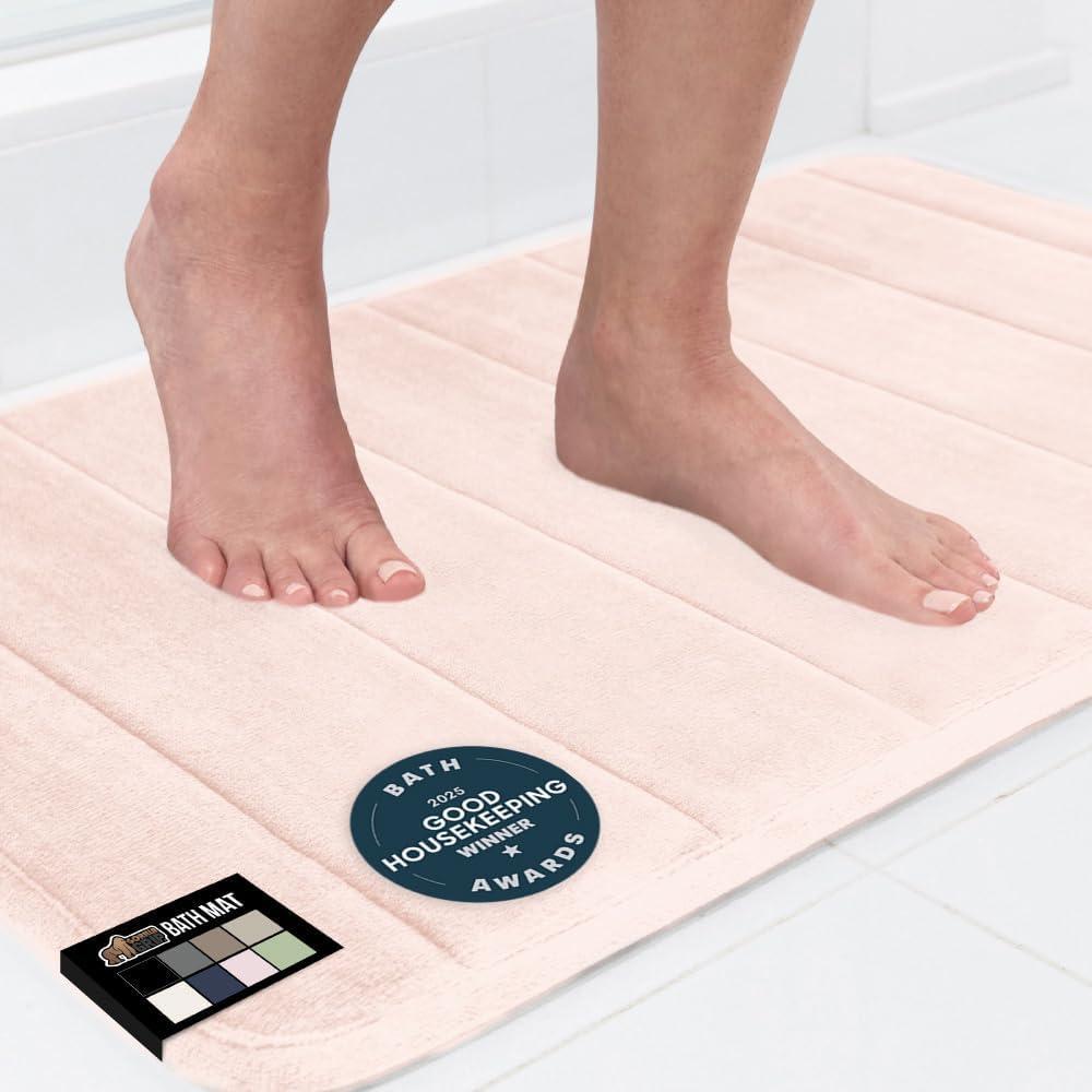 imageGORILLA GRIP Memory Foam Bath Mat Soft Absorbent US Designed Bathroom Rug Gripping Dots Machine Washable Bathmat Cushioned Floor Mats Shower Sink Rugs Room Dcor Accessories 24x17 Graphite GrayStriped Pink