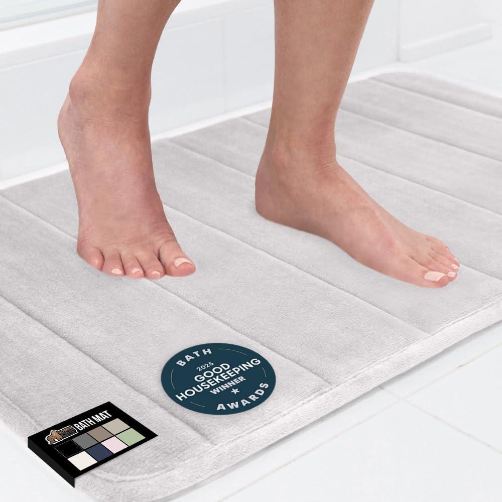 imageGORILLA GRIP Memory Foam Bath Mat Soft Absorbent US Designed Bathroom Rug Gripping Dots Machine Washable Bathmat Cushioned Floor Mats Shower Sink Rugs Room Dcor Accessories 24x17 Graphite GrayStriped Light Gray