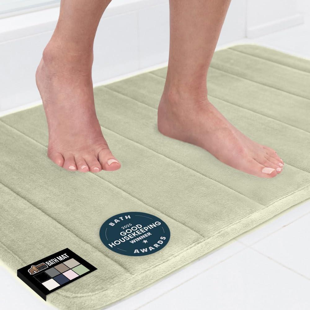 imageGORILLA GRIP Memory Foam Bath Mat Soft Absorbent US Designed Bathroom Rug Gripping Dots Machine Washable Bathmat Cushioned Floor Mats Shower Sink Rugs Room Dcor Accessories 24x17 Graphite GrayStriped Sage