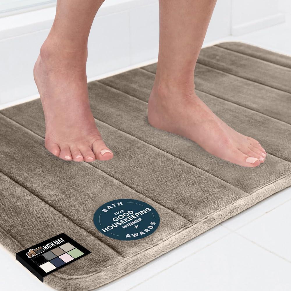 imageGORILLA GRIP Memory Foam Bath Mat Soft Absorbent US Designed Bathroom Rug Gripping Dots Machine Washable Bathmat Cushioned Floor Mats Shower Sink Rugs Room Dcor Accessories 24x17 Graphite GrayStriped Taupe
