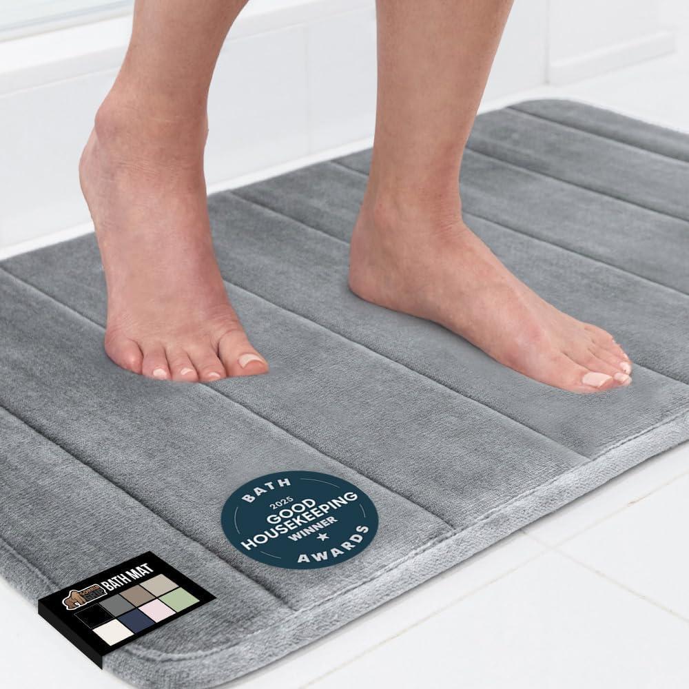imageGORILLA GRIP Memory Foam Bath Mat Soft Absorbent US Designed Bathroom Rug Gripping Dots Machine Washable Bathmat Cushioned Floor Mats Shower Sink Rugs Room Dcor Accessories 24x17 Graphite GrayStriped Graphite Gray