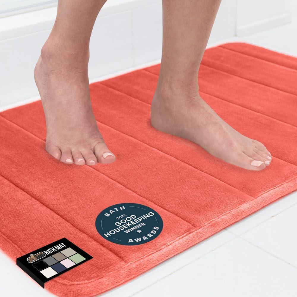 imageGORILLA GRIP Memory Foam Bath Mat Soft Absorbent US Designed Bathroom Rug Gripping Dots Machine Washable Bathmat Cushioned Floor Mats Shower Sink Rugs Room Dcor Accessories 24x17 Graphite GrayStriped Coral