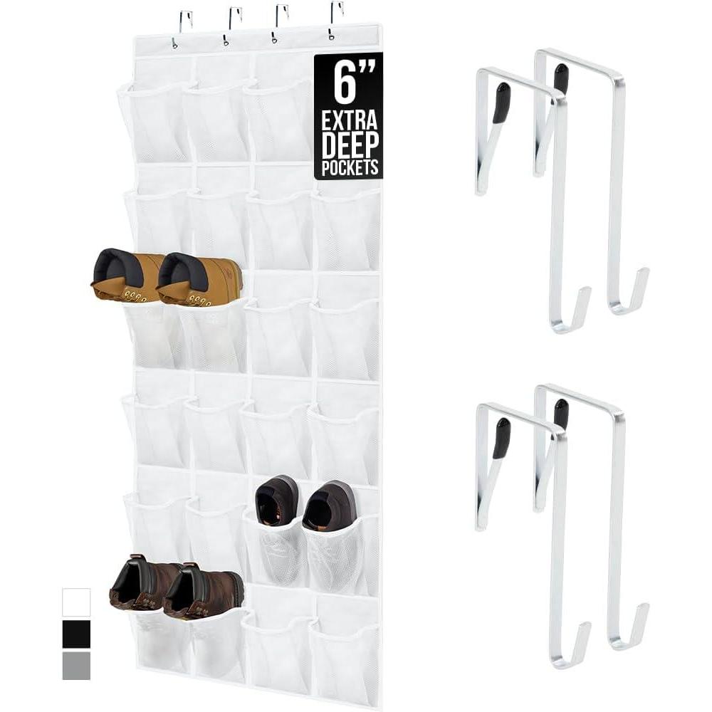 imageGORILLA GRIP Over The Door Organizer Storage 5 Deep Hanging Shelves Holds 50lbs Closet Organizers Shelf for Bedroom Bathroom Nursery Dorm Essentials 3 Metal Hooks 58x15 Inches GreyWhite