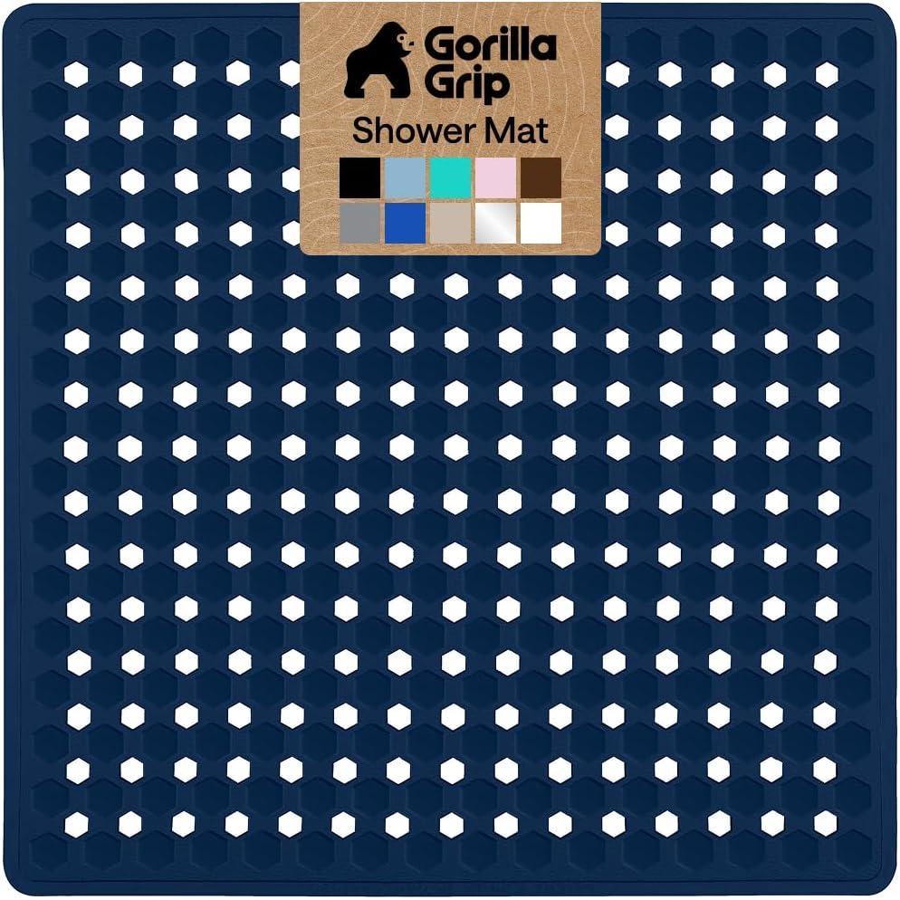 imageGORILLA GRIP Patented Square Shower Stall Mat Small Bathtub Floor Mats for Stand Up Showers with Suction Cups and Drainage Holes Machine Wash Soft on Feet Bathroom Accessories 21x21 Inch ClearNavy Opaque