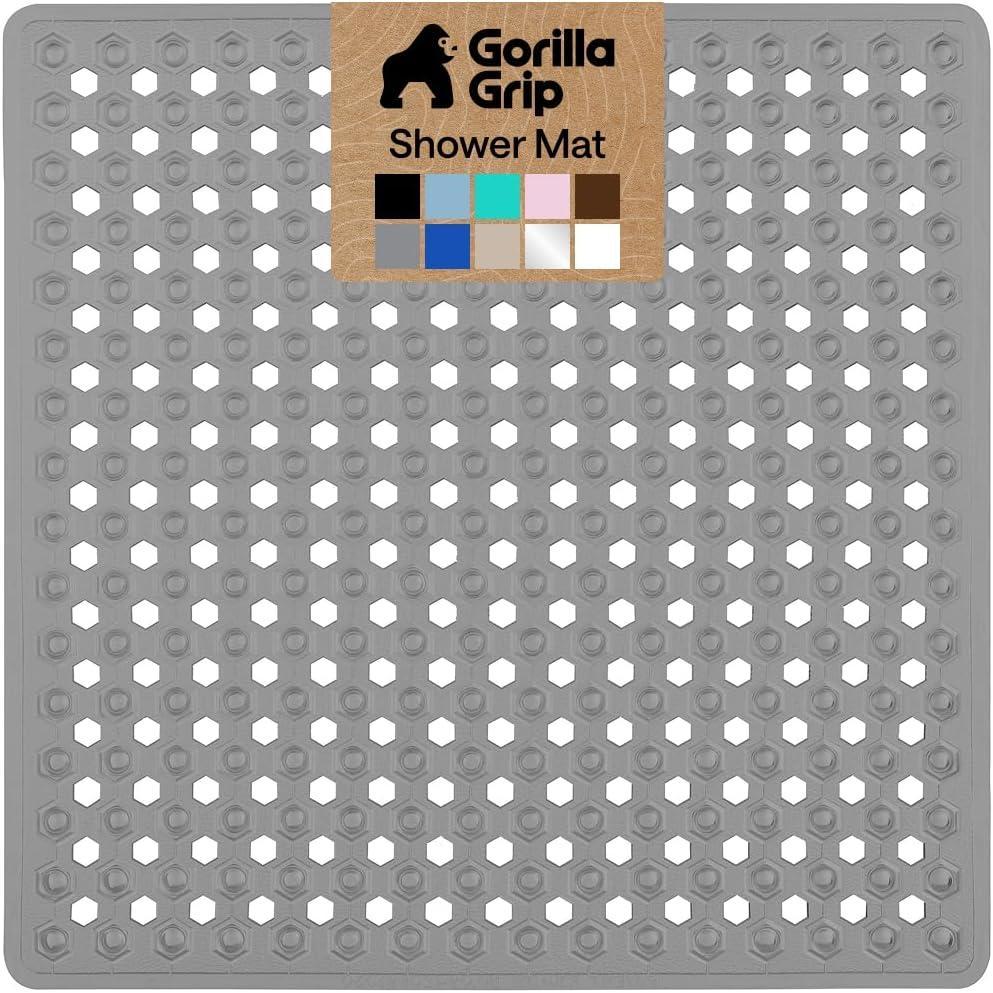 imageGORILLA GRIP Patented Square Shower Stall Mat Small Bathtub Floor Mats for Stand Up Showers with Suction Cups and Drainage Holes Machine Wash Soft on Feet Bathroom Accessories 21x21 Inch ClearGray Opaque