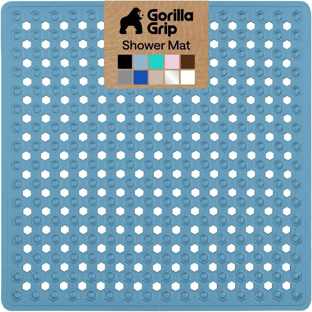 imageGORILLA GRIP Patented Square Shower Stall Mat Small Bathtub Floor Mats for Stand Up Showers with Suction Cups and Drainage Holes Machine Wash Soft on Feet Bathroom Accessories 21x21 Inch ClearSky Blue Opaque