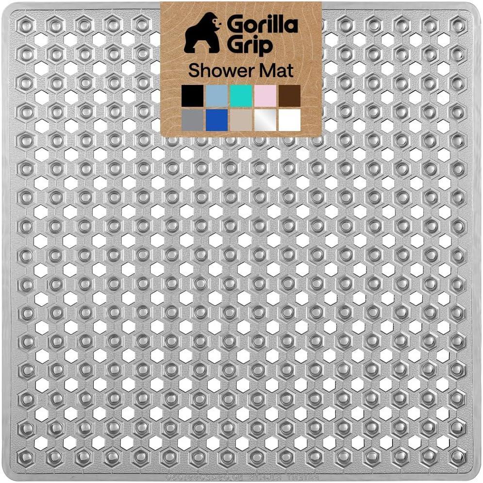 imageGORILLA GRIP Patented Square Shower Stall Mat Small Bathtub Floor Mats for Stand Up Showers with Suction Cups and Drainage Holes Machine Wash Soft on Feet Bathroom Accessories 21x21 Inch ClearGray Translucent