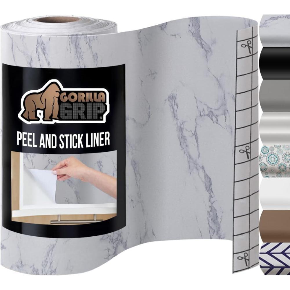 imageGORILLA GRIP Peel and Stick Paper Removable Cover for Books Shelves Countertops Drawers Cabinets and Crafts Easy Install Kitchen Decor Shelf Cabinet Liners 118 in x 10 FT Bright WhiteMarble
