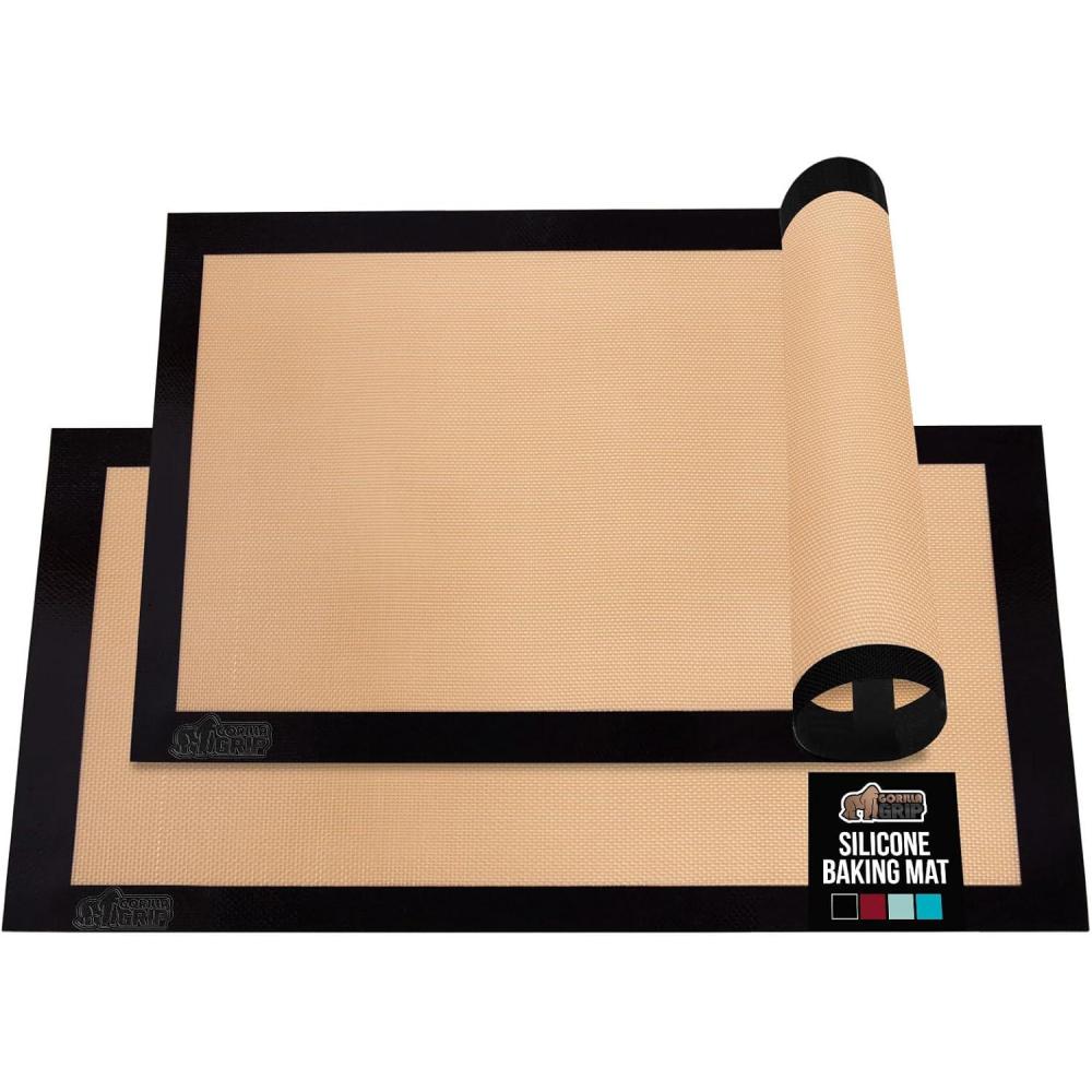 imageGORILLA GRIP Reusable Nonstick Silicone Baking Mat 2Pack 165x1187 Half Sheet BPAFree Oven Safe Food Liner for Cookie Sheets No Mess Easy Clean Pastry Mats Holiday Baking Essentials BlackBlack
