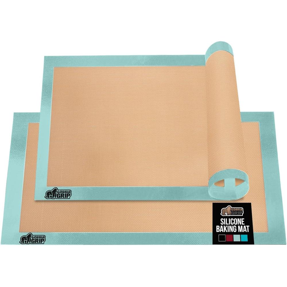 imageGORILLA GRIP Reusable Nonstick Silicone Baking Mat 2Pack 165x1187 Half Sheet BPAFree Oven Safe Food Liner for Cookie Sheets No Mess Easy Clean Pastry Mats Holiday Baking Essentials BlackMint