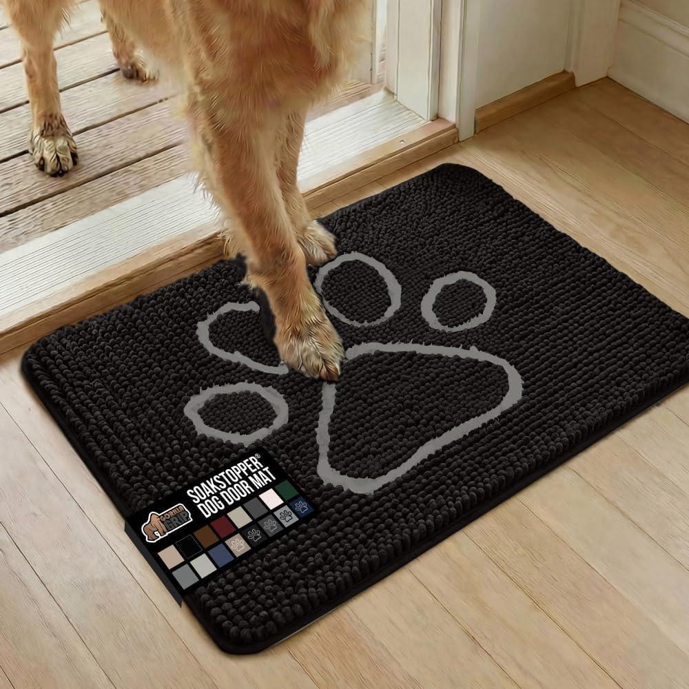 imageGORILLA GRIP SOAKSTOPPER Dog Door Mat 30x20 Machine Washable Rug Absorbent Doormat Captures Moisture Mud Dirt Quick Dry Soft Chenille Entryway Rugs Indoor Entrance Mats for Dog Paws Beige IvoryBlack
