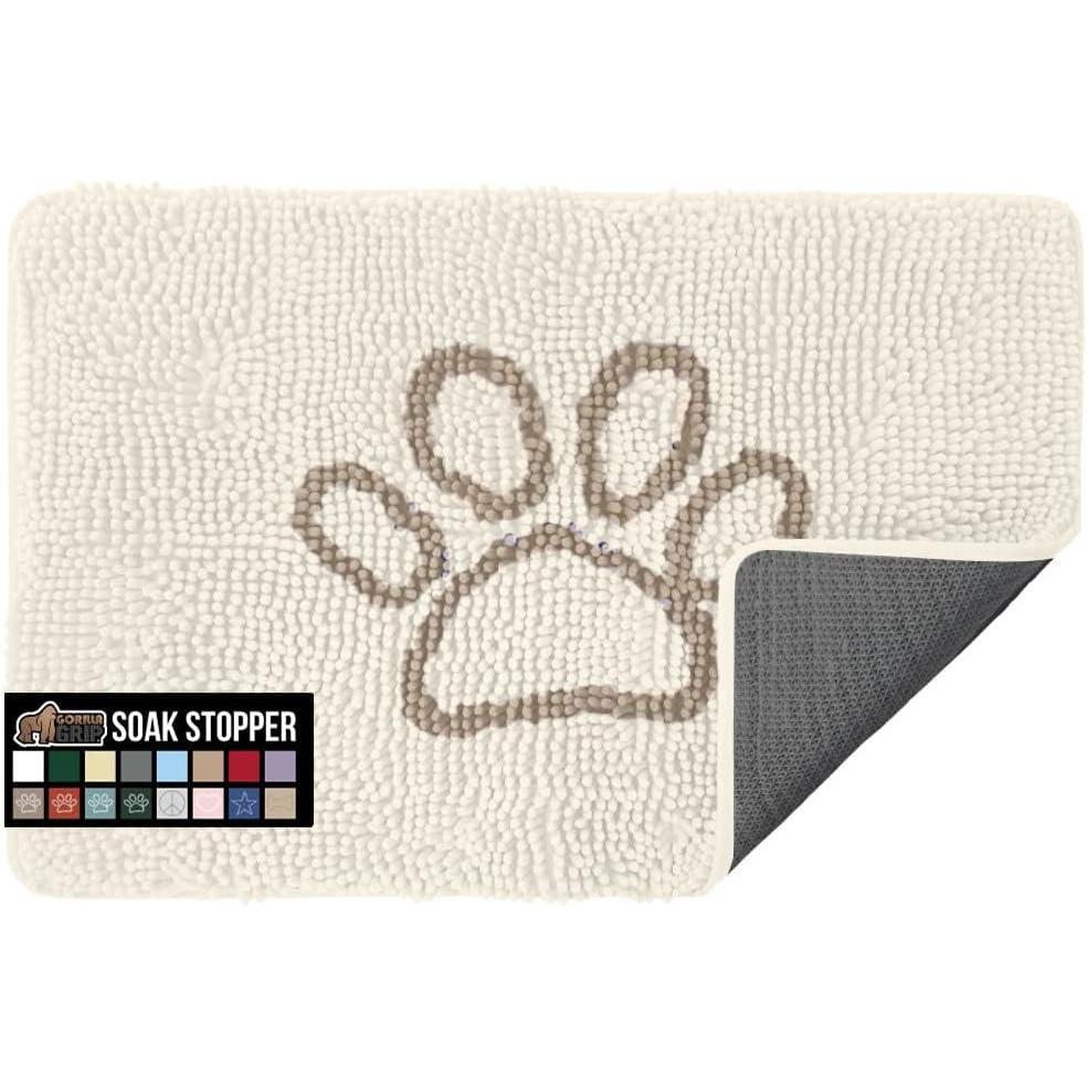 imageGORILLA GRIP SOAKSTOPPER Dog Door Mat 30x20 Machine Washable Rug Absorbent Doormat Captures Moisture Mud Dirt Quick Dry Soft Chenille Entryway Rugs Indoor Entrance Mats for Dog Paws Beige IvoryCream