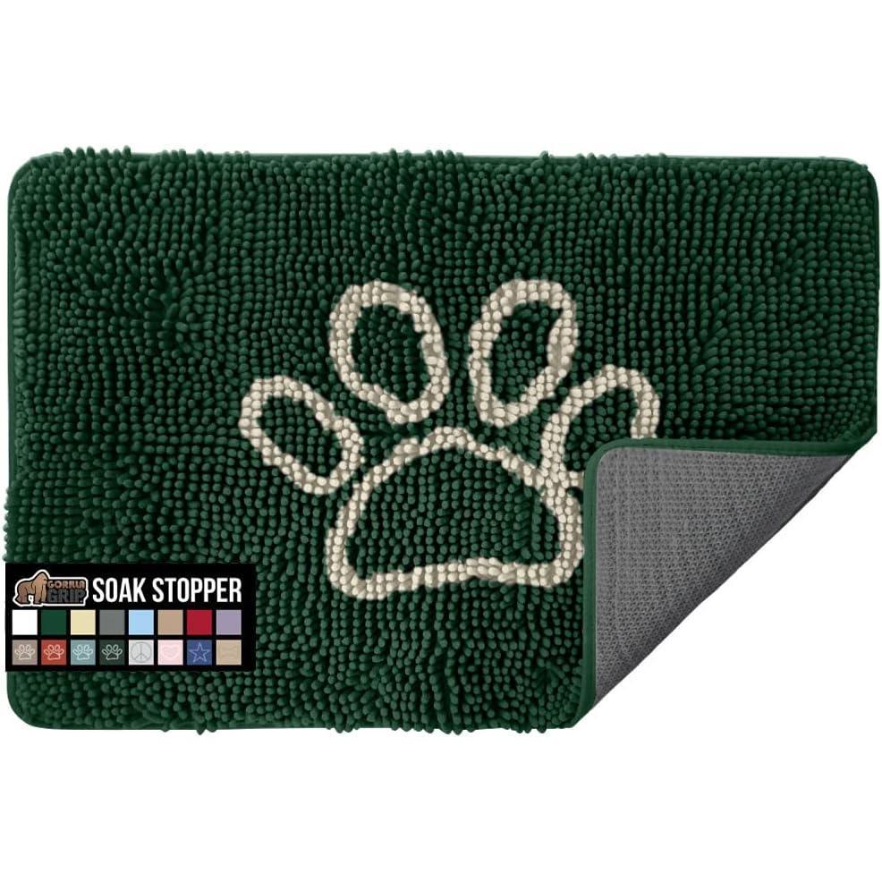 imageGORILLA GRIP SOAKSTOPPER Dog Door Mat 30x20 Machine Washable Rug Absorbent Doormat Captures Moisture Mud Dirt Quick Dry Soft Chenille Entryway Rugs Indoor Entrance Mats for Dog Paws Beige IvoryDeep Green
