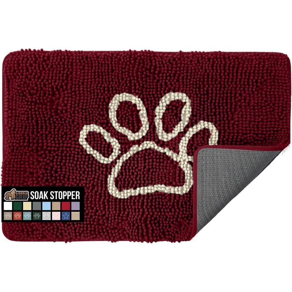 imageGORILLA GRIP SOAKSTOPPER Dog Door Mat 30x20 Machine Washable Rug Absorbent Doormat Captures Moisture Mud Dirt Quick Dry Soft Chenille Entryway Rugs Indoor Entrance Mats for Dog Paws Beige IvoryBurgundy