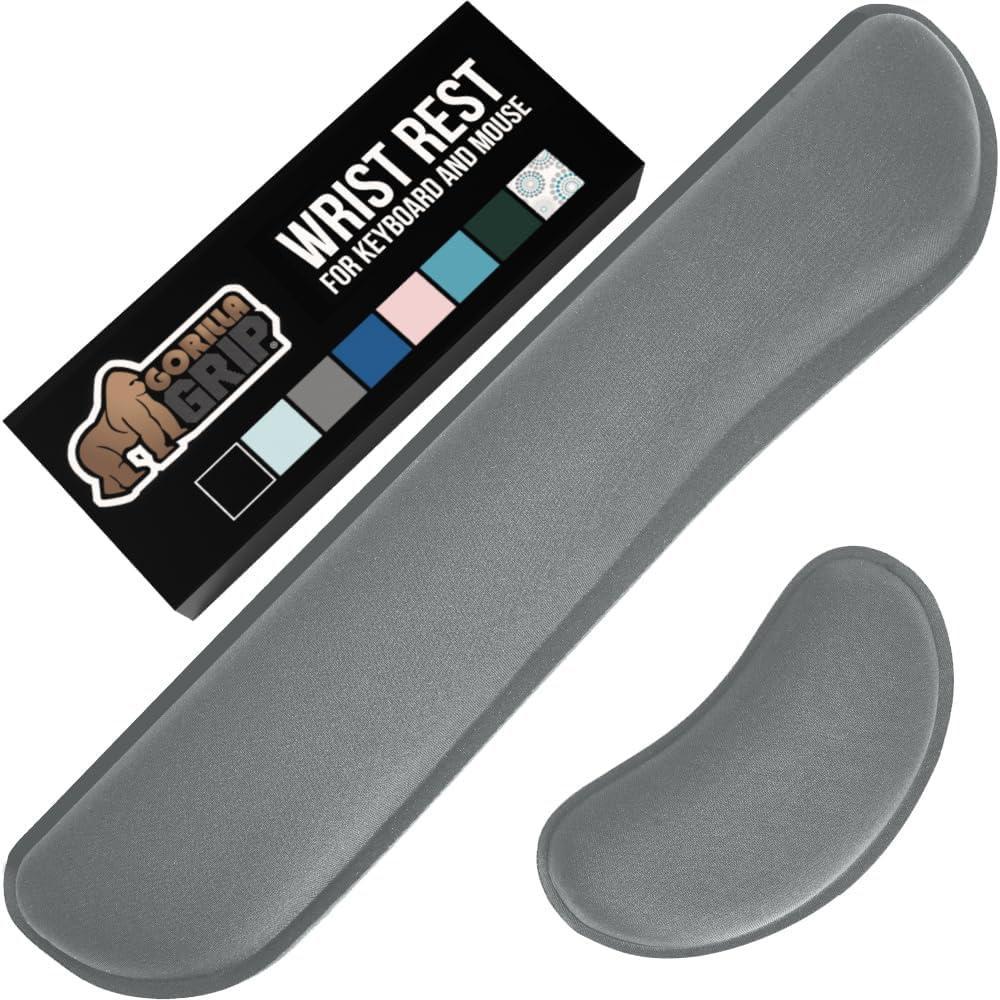 imageGORILLA GRIP Silky Memory Foam Keyboard Wrist Rest and Mouse Pad for Computer Ergonomic Typing Support Desk Office Supplies and Gaming Accessories Hand amp Arm Mousepad Cushions and Coaster Set BlackGray