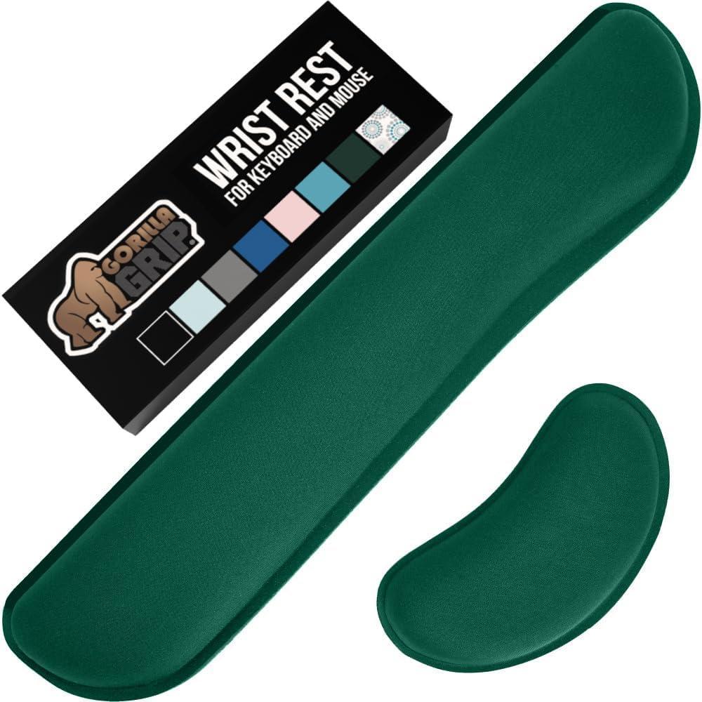 imageGORILLA GRIP Silky Memory Foam Keyboard Wrist Rest and Mouse Pad for Computer Ergonomic Typing Support Desk Office Supplies and Gaming Accessories Hand amp Arm Mousepad Cushions and Coaster Set BlackHunter Green
