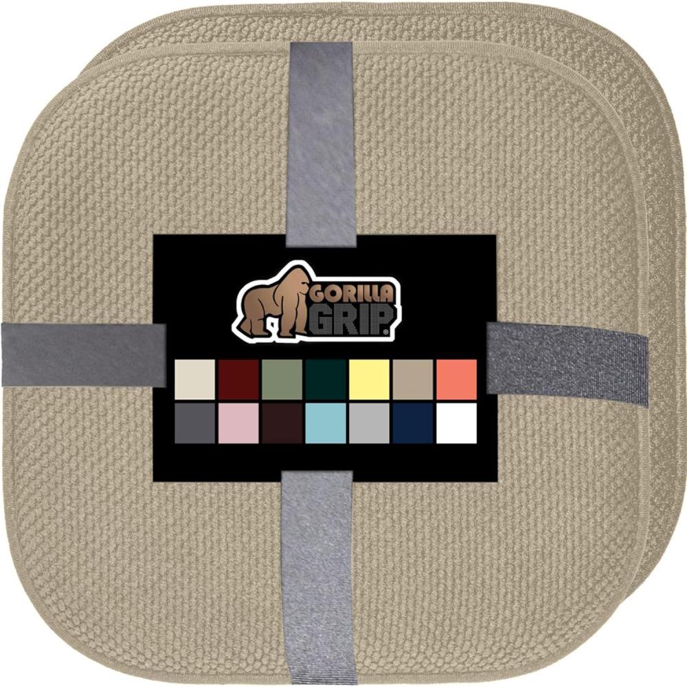 imageGORILLA GRIP Slip Resistant Chair Cushions No Ties Required Memory Foam Pads for Dining Room Kitchen Table Office Rocking Chairs Plush Seat Cover Cushion Pad Home Decor Set of 4 16x16 GreyBeige