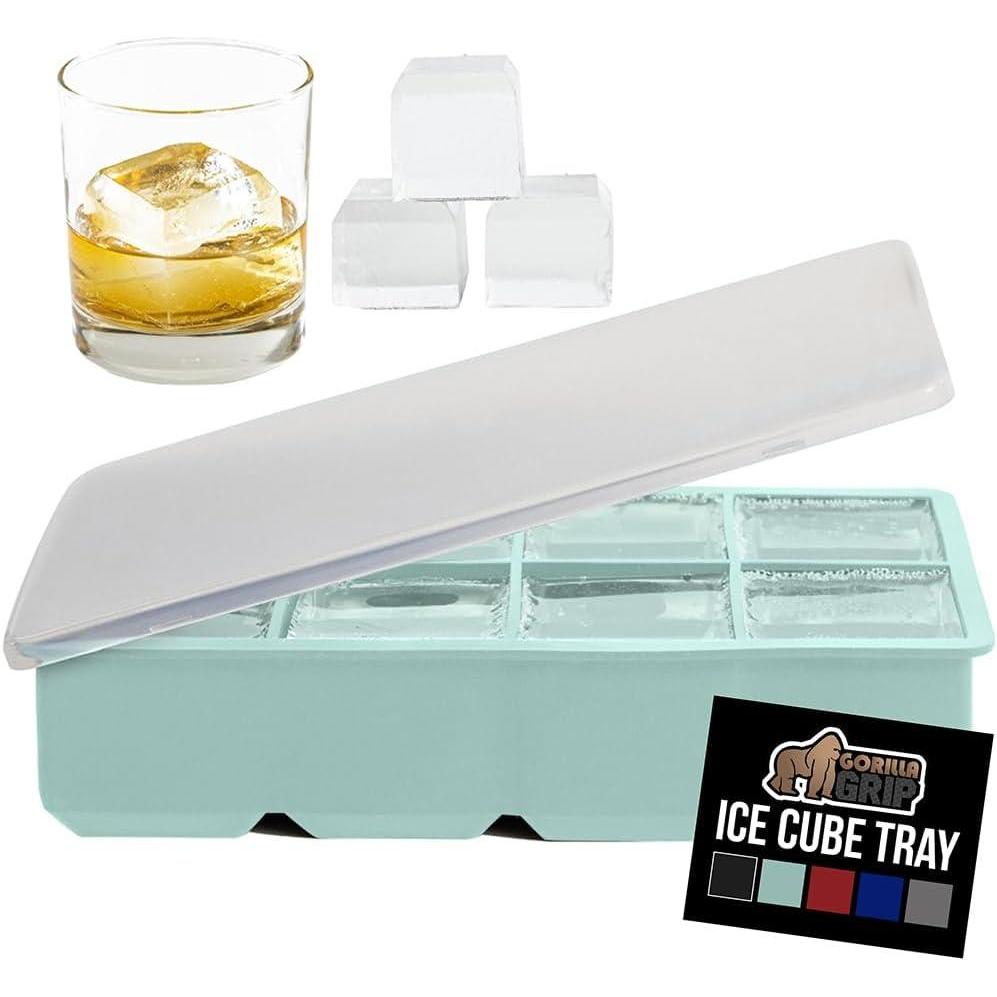 imageGORILLA GRIP Slow Melting Large Silicone Ice Cube Tray for Freezer Easy to Push 8 Giant Square Cubes Use for Cocktails Iced Coffee Water Bottle Frozen Puree Kitchen Bar Essentials 1 Pack BlackMint