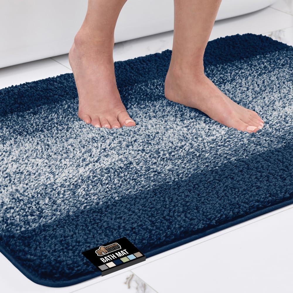 imageGORILLA GRIP Soft Plush Bathroom Rugs with Textured Rubber Backing Absorbent Quick Dry Bath Mat Machine Washable Shower Mats Home Dcor Accessories Bathmat Rug Floor Essentials 30 x 18 GreyNavy Ombre