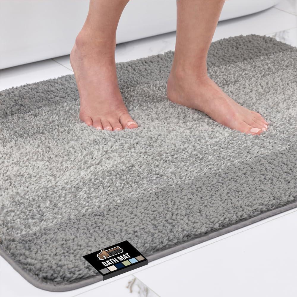 imageGORILLA GRIP Soft Plush Bathroom Rugs with Textured Rubber Backing Absorbent Quick Dry Bath Mat Machine Washable Shower Mats Home Dcor Accessories Bathmat Rug Floor Essentials 30 x 18 GreyGray Ombre