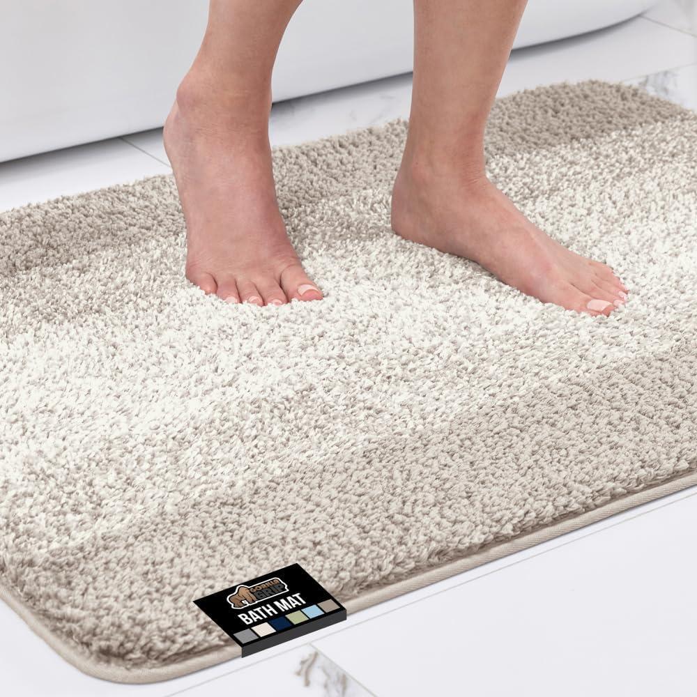 imageGORILLA GRIP Soft Plush Bathroom Rugs with Textured Rubber Backing Absorbent Quick Dry Bath Mat Machine Washable Shower Mats Home Dcor Accessories Bathmat Rug Floor Essentials 30 x 18 GreyBeige Ombre