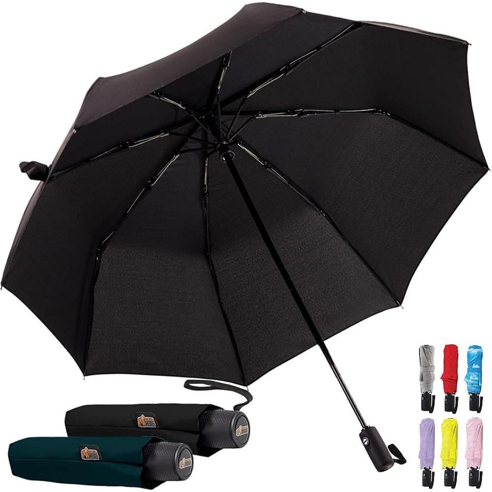 imageGORILLA GRIP Strong Windproof Stick Compact Umbrella for Rain OneClick Automatic Open and Close Durable Quick Dry Waterproof Material Lightweight and Portable Travel Size Fits Backpack BlackBlack Hunter Green