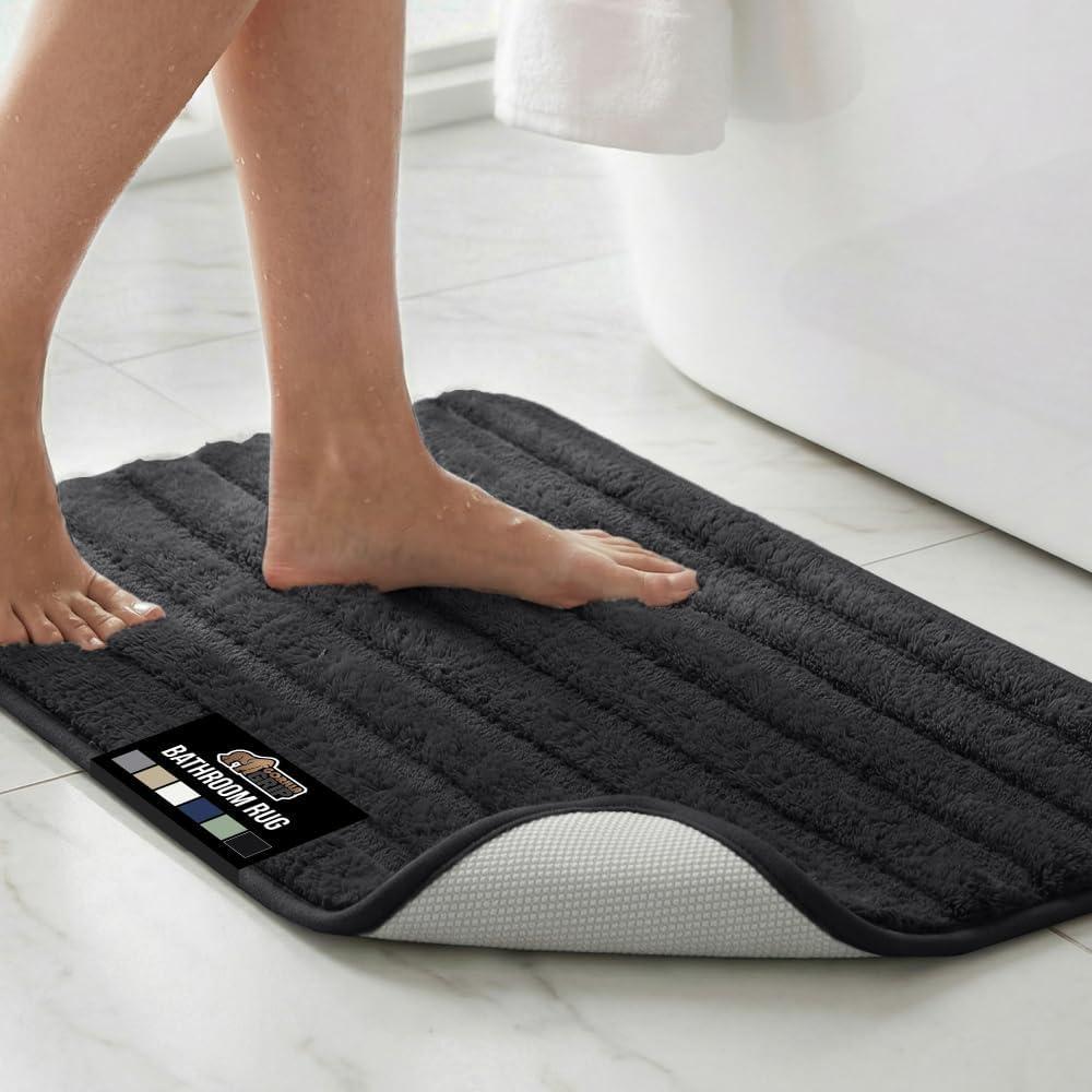 imageGORILLA GRIP Textured Backing Bathroom Rugs Soft Memory Foam Absorbent Striped Bath Mats Machine Washable amp Fade Resistant Bathmat Accessories for Floor Home Decor Shower Essentials Grey 24x16Black