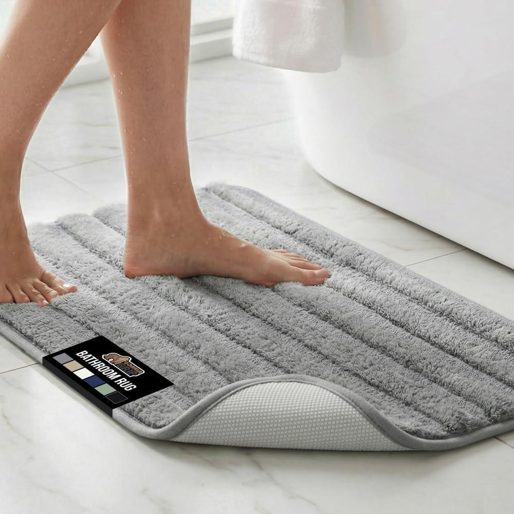 imageGORILLA GRIP Textured Backing Bathroom Rugs Soft Memory Foam Absorbent Striped Bath Mats Machine Washable amp Fade Resistant Bathmat Accessories for Floor Home Decor Shower Essentials Grey 24x16Grey
