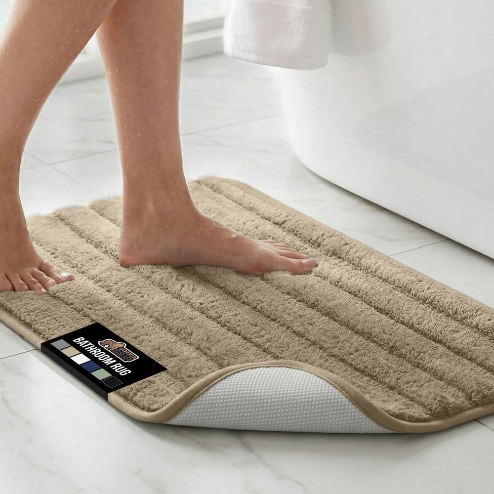 imageGORILLA GRIP Textured Backing Bathroom Rugs Soft Memory Foam Absorbent Striped Bath Mats Machine Washable amp Fade Resistant Bathmat Accessories for Floor Home Decor Shower Essentials Grey 24x16Beige
