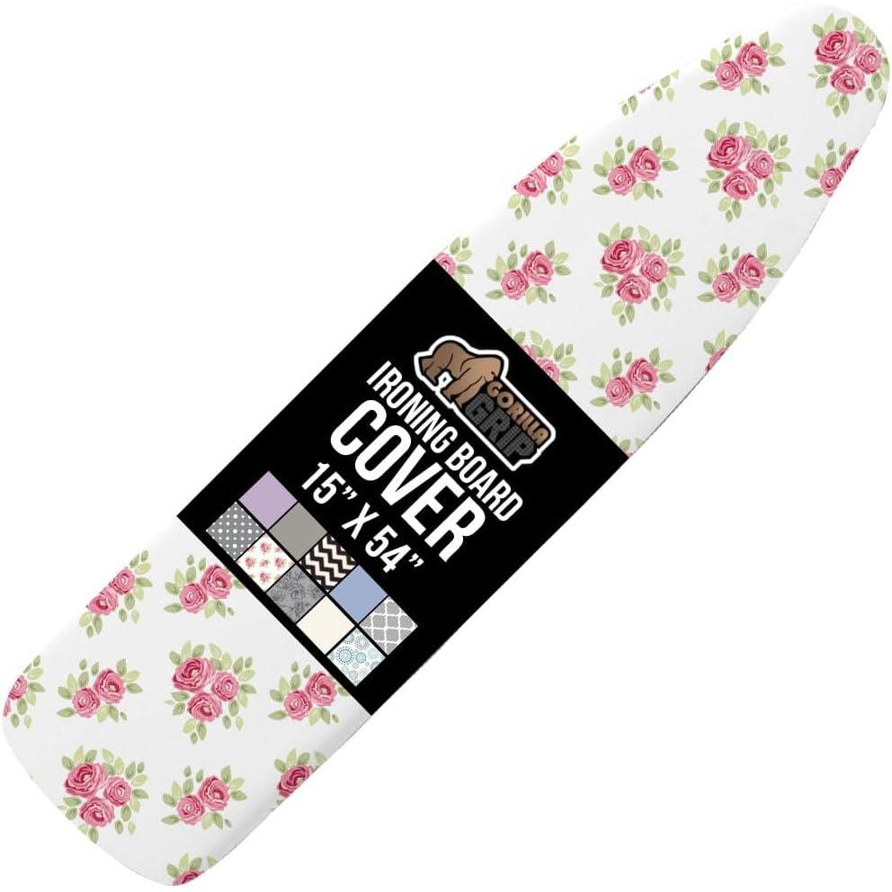 imageGORILLA GRIP The Original Ironing Board Cover and Pad Silicone Coating Thick Scorch Resistant Padding Heavy Duty Iron Covers Standard Boards Hook and Loop Fastener Strap Silver 15x54Pink Floral