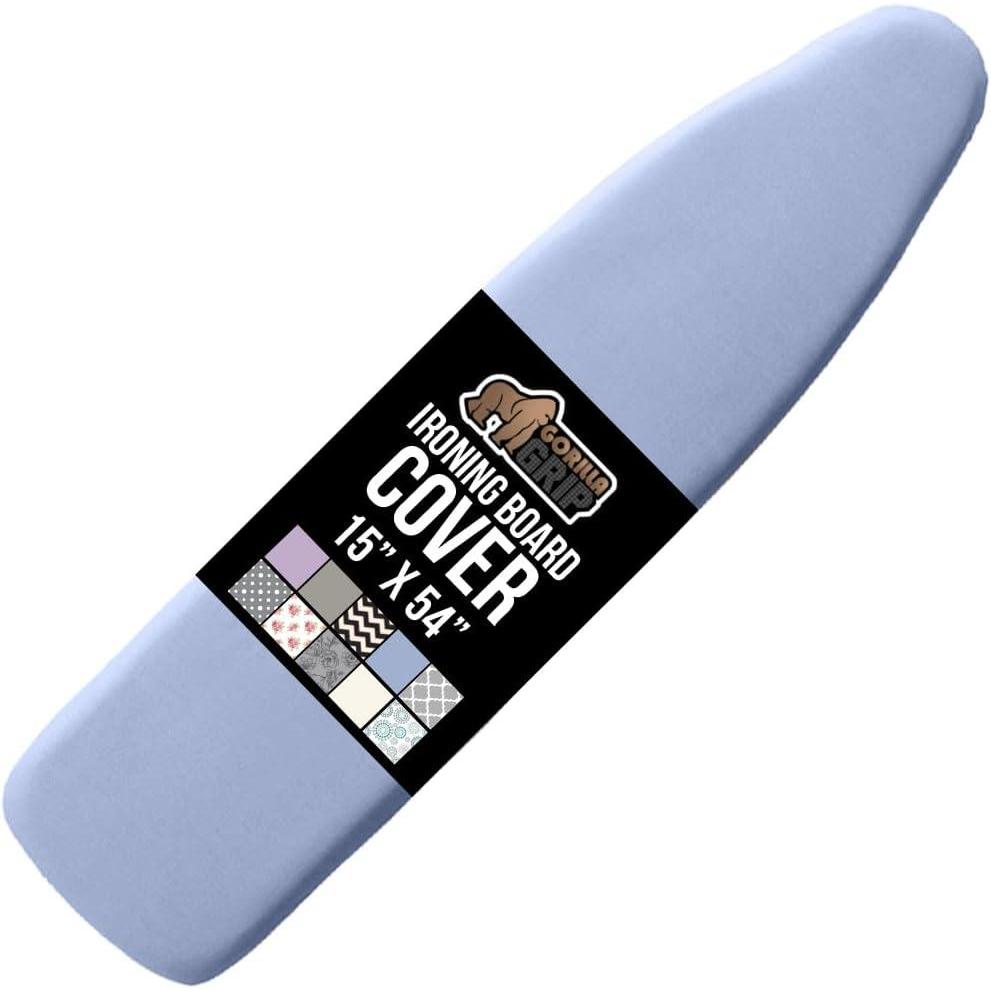 imageGORILLA GRIP The Original Ironing Board Cover and Pad Silicone Coating Thick Scorch Resistant Padding Heavy Duty Iron Covers Standard Boards Hook and Loop Fastener Strap Silver 15x54Blue