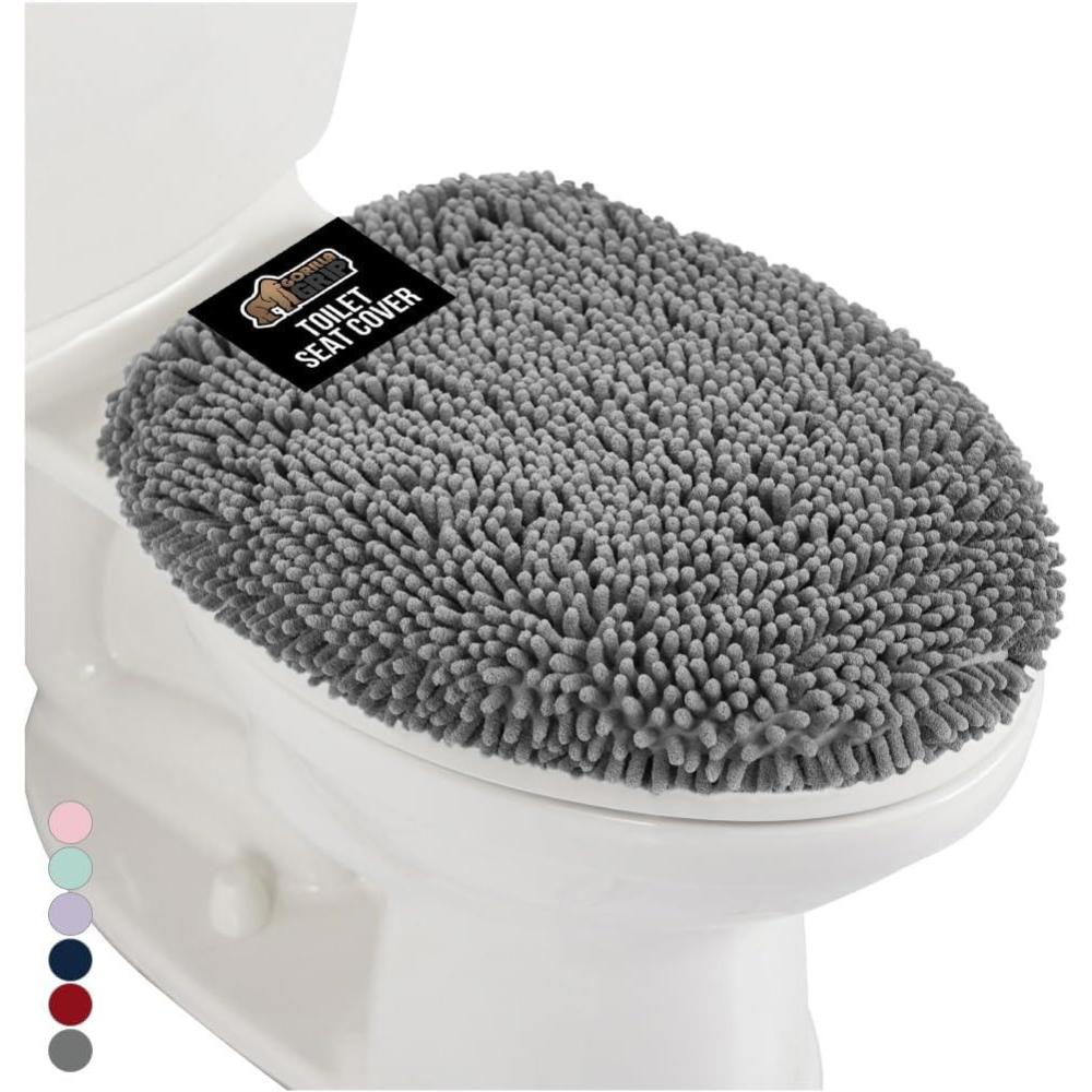 imageGORILLA GRIP Thick Memory Foam Bathroom Toilet Lid Seat Cover Soft Velvet Topside Machine Wash Plush Cushioned Covers Fits Most Size Lids Decorative Bath Room Accessories 195x185 GreyGrey