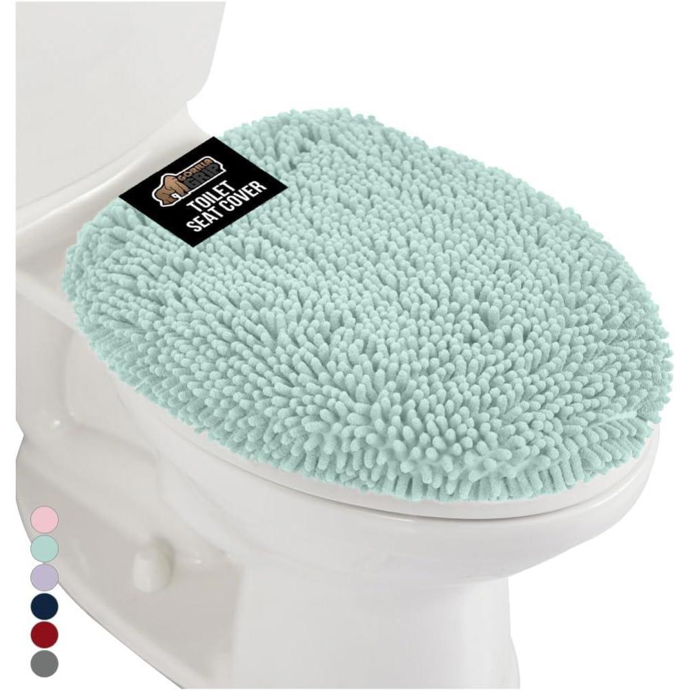 imageGORILLA GRIP Thick Memory Foam Bathroom Toilet Lid Seat Cover Soft Velvet Topside Machine Wash Plush Cushioned Covers Fits Most Size Lids Decorative Bath Room Accessories 195x185 GreySea Blue