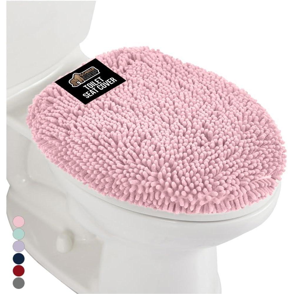 imageGORILLA GRIP Thick Memory Foam Bathroom Toilet Lid Seat Cover Soft Velvet Topside Machine Wash Plush Cushioned Covers Fits Most Size Lids Decorative Bath Room Accessories 195x185 GreyLight Pink