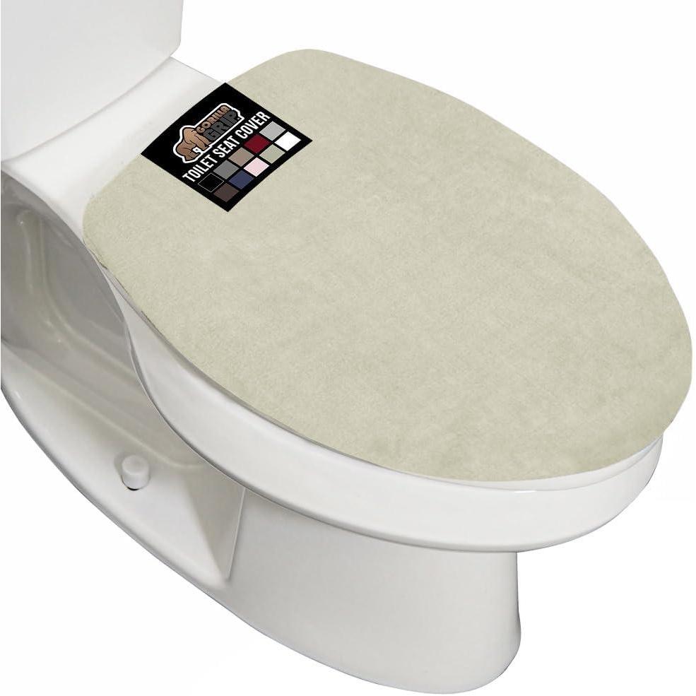 imageGORILLA GRIP Thick Memory Foam Bathroom Toilet Lid Seat Cover Soft Velvet Topside Machine Wash Plush Cushioned Covers Fits Most Size Lids Decorative Bath Room Accessories 195x185 GreyChampagne