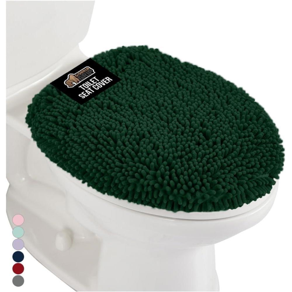 imageGORILLA GRIP Thick Memory Foam Bathroom Toilet Lid Seat Cover Soft Velvet Topside Machine Wash Plush Cushioned Covers Fits Most Size Lids Decorative Bath Room Accessories 195x185 GreyHunter Green