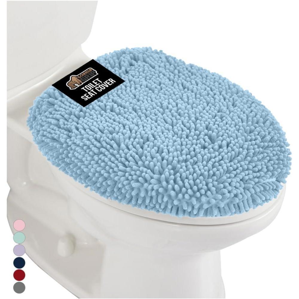 imageGORILLA GRIP Thick Memory Foam Bathroom Toilet Lid Seat Cover Soft Velvet Topside Machine Wash Plush Cushioned Covers Fits Most Size Lids Decorative Bath Room Accessories 195x185 GreyLight Blue