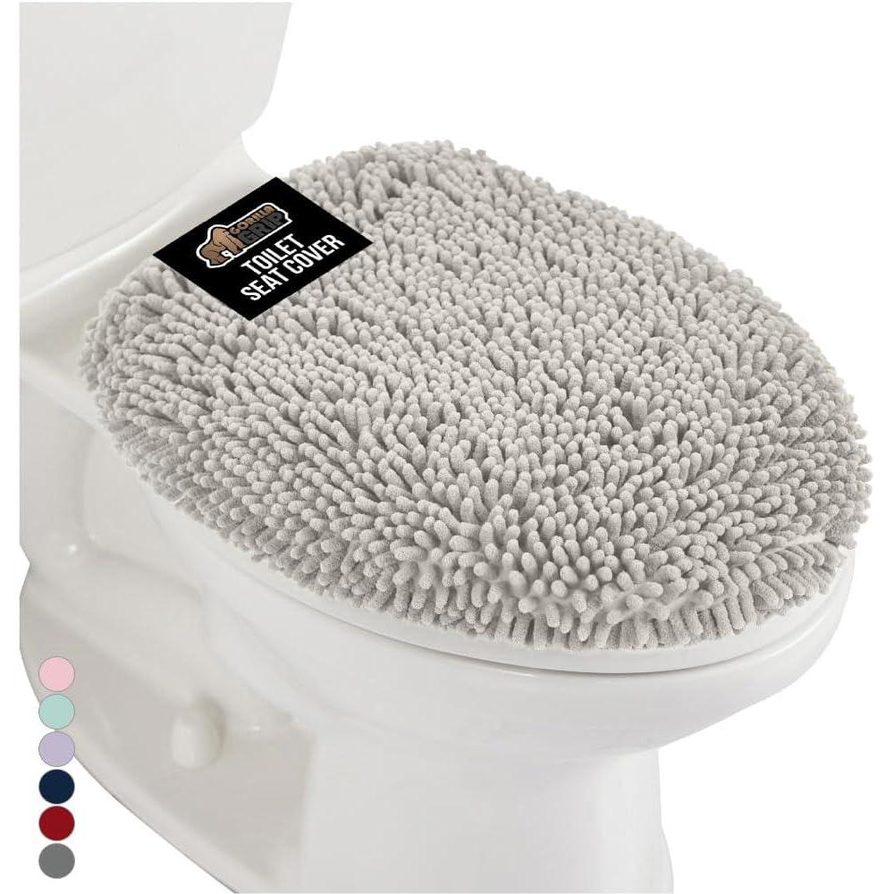 imageGORILLA GRIP Thick Memory Foam Bathroom Toilet Lid Seat Cover Soft Velvet Topside Machine Wash Plush Cushioned Covers Fits Most Size Lids Decorative Bath Room Accessories 195x185 GreyLight Gray