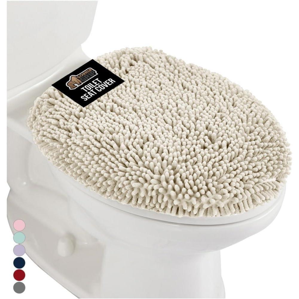 imageGORILLA GRIP Thick Memory Foam Bathroom Toilet Lid Seat Cover Soft Velvet Topside Machine Wash Plush Cushioned Covers Fits Most Size Lids Decorative Bath Room Accessories 195x185 GreyIvory