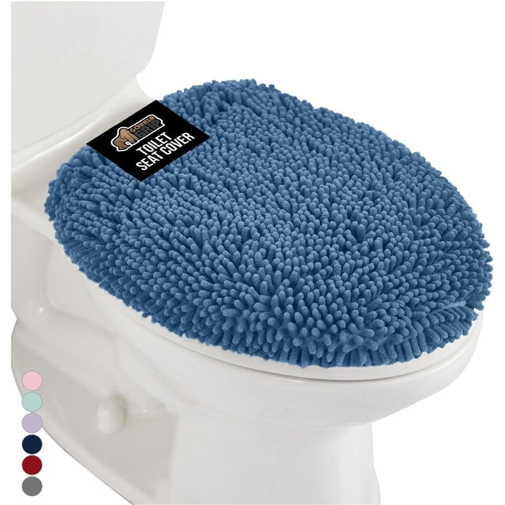 imageGORILLA GRIP Thick Memory Foam Bathroom Toilet Lid Seat Cover Soft Velvet Topside Machine Wash Plush Cushioned Covers Fits Most Size Lids Decorative Bath Room Accessories 195x185 GreyBlue