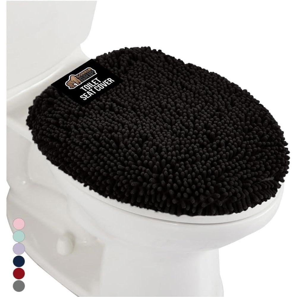 imageGORILLA GRIP Thick Memory Foam Bathroom Toilet Lid Seat Cover Soft Velvet Topside Machine Wash Plush Cushioned Covers Fits Most Size Lids Decorative Bath Room Accessories 195x185 GreyBlack