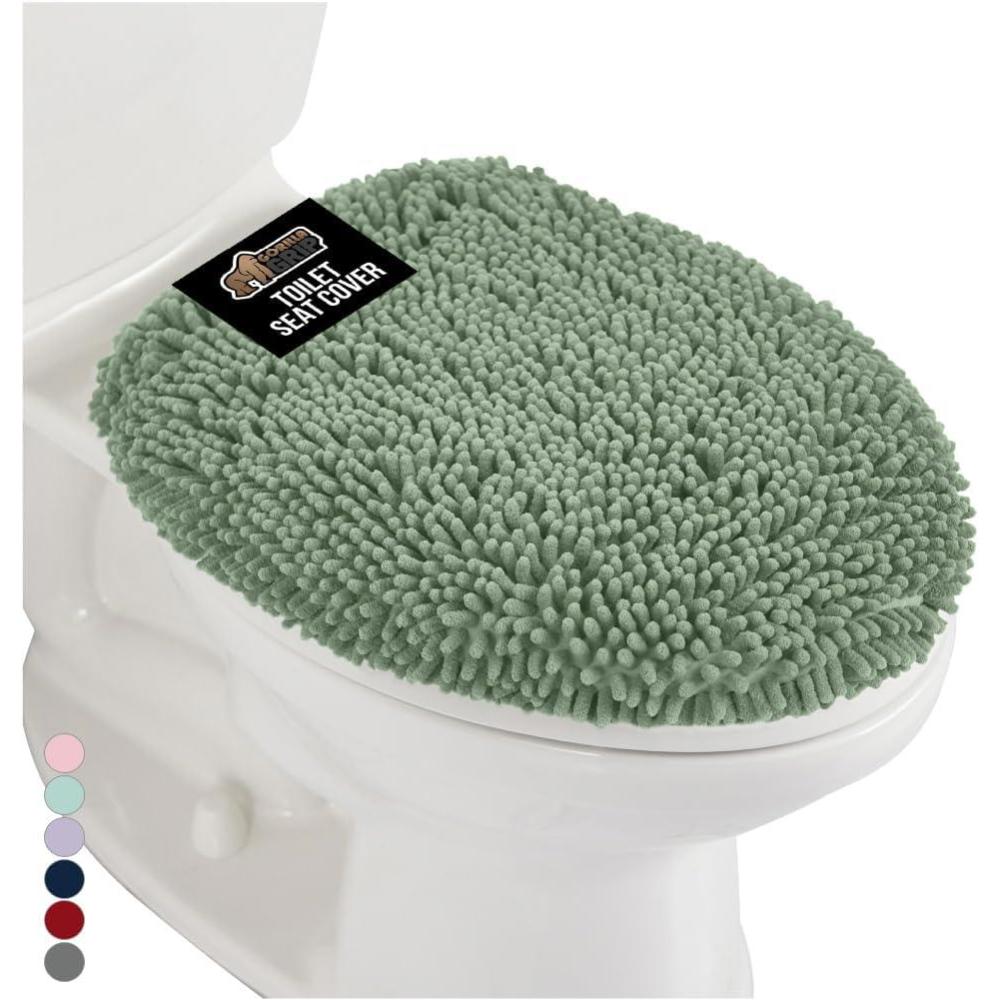 imageGORILLA GRIP Thick Memory Foam Bathroom Toilet Lid Seat Cover Soft Velvet Topside Machine Wash Plush Cushioned Covers Fits Most Size Lids Decorative Bath Room Accessories 195x185 GreySage
