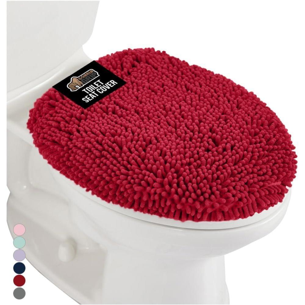 imageGORILLA GRIP Thick Memory Foam Bathroom Toilet Lid Seat Cover Soft Velvet Topside Machine Wash Plush Cushioned Covers Fits Most Size Lids Decorative Bath Room Accessories 195x185 GreyRed