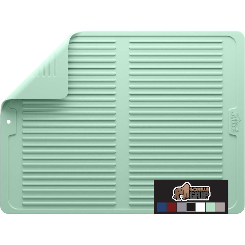 imageGORILLA GRIP Ultra Water Absorbent Microfiber Dish Drying Mat 18x24 Quick Dry Thick Mesh Slip Resistant Pad for Sink Dishes or Under Rack Kitchen Counter Accessories Machine Wash Mats GrayMint