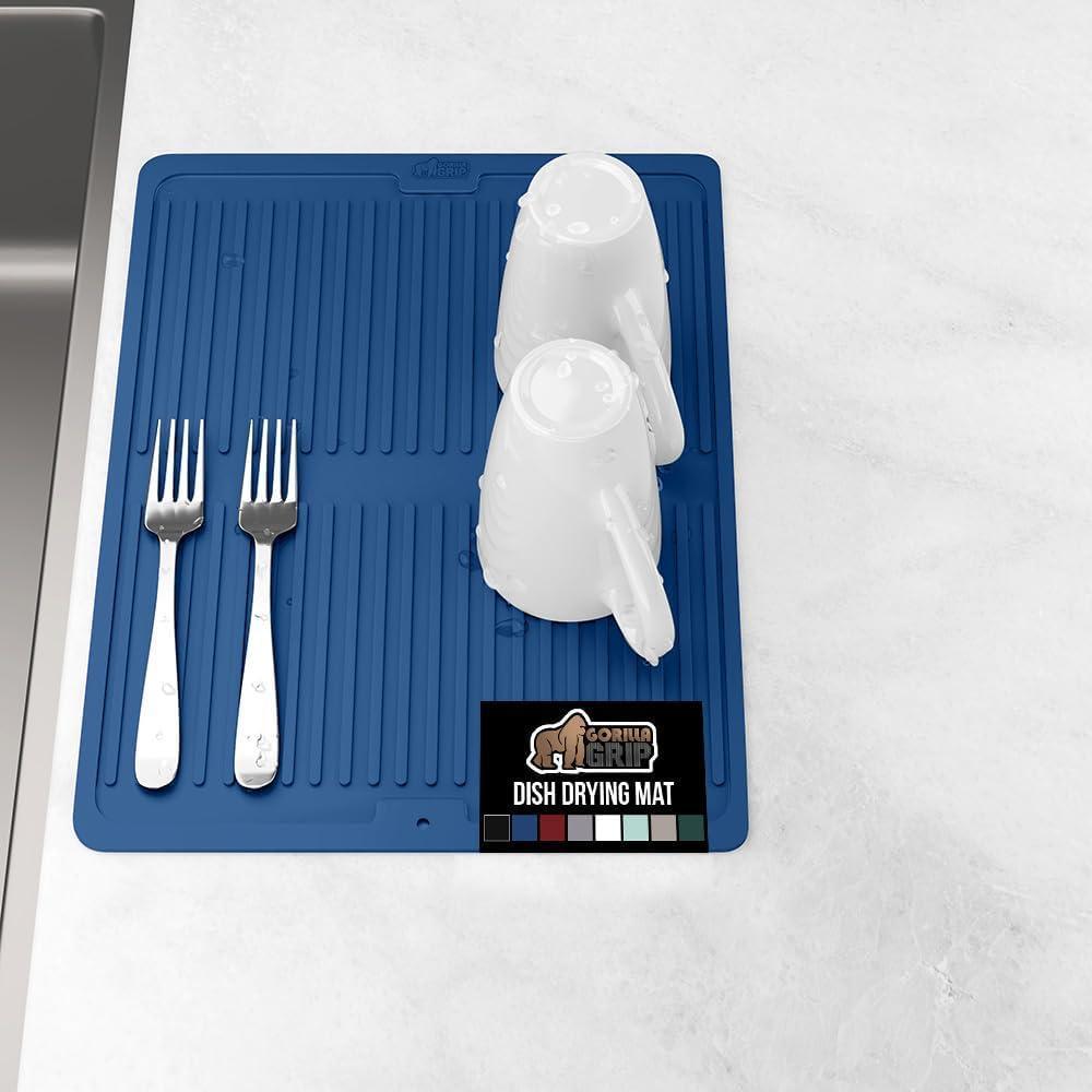 imageGORILLA GRIP Ultra Water Absorbent Microfiber Dish Drying Mat 18x24 Quick Dry Thick Mesh Slip Resistant Pad for Sink Dishes or Under Rack Kitchen Counter Accessories Machine Wash Mats GrayBlue