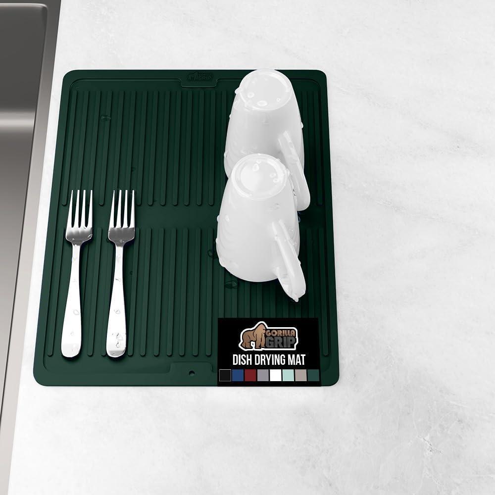 imageGORILLA GRIP Ultra Water Absorbent Microfiber Dish Drying Mat 18x24 Quick Dry Thick Mesh Slip Resistant Pad for Sink Dishes or Under Rack Kitchen Counter Accessories Machine Wash Mats GrayHunter Green