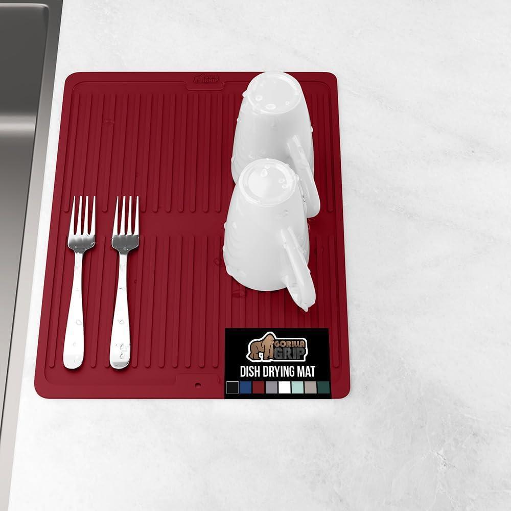 imageGORILLA GRIP Ultra Water Absorbent Microfiber Dish Drying Mat 18x24 Quick Dry Thick Mesh Slip Resistant Pad for Sink Dishes or Under Rack Kitchen Counter Accessories Machine Wash Mats GrayRed