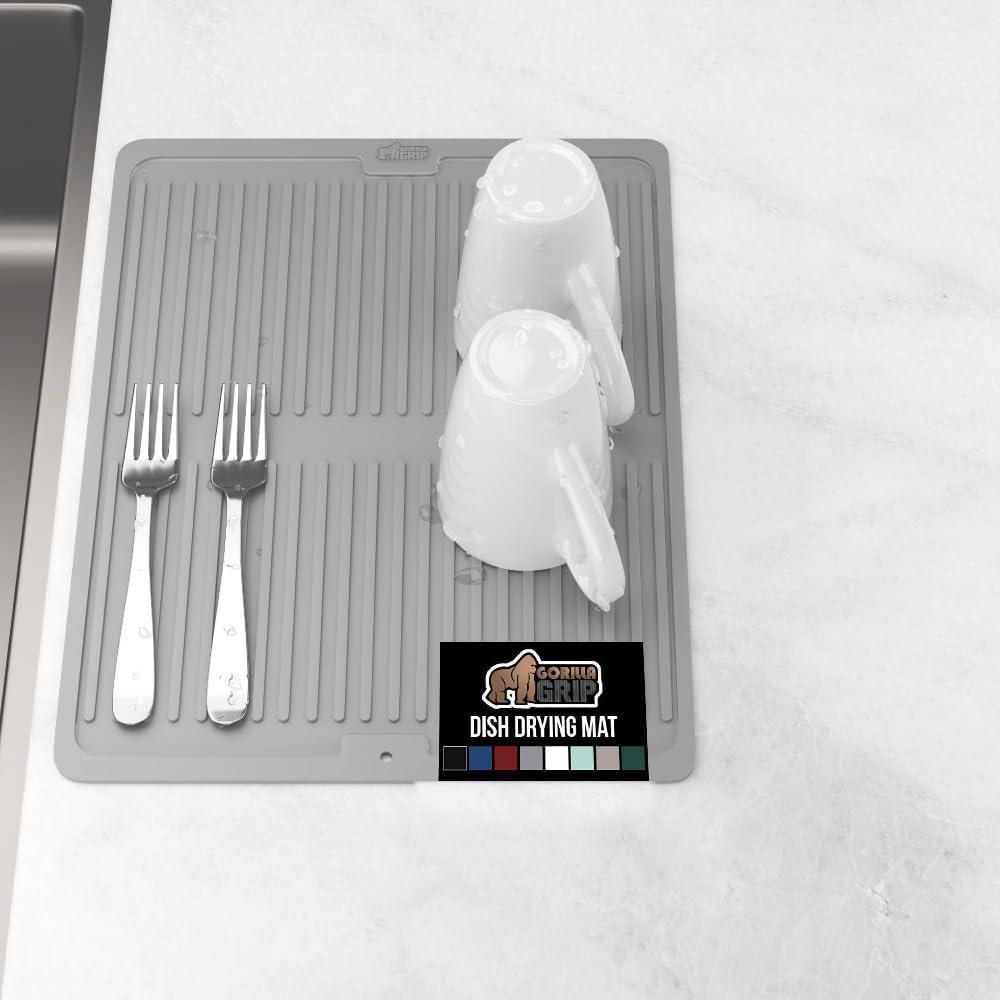imageGORILLA GRIP Ultra Water Absorbent Microfiber Dish Drying Mat 18x24 Quick Dry Thick Mesh Slip Resistant Pad for Sink Dishes or Under Rack Kitchen Counter Accessories Machine Wash Mats GrayGray