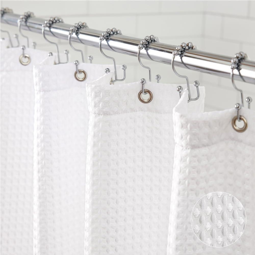 imageGORILLA GRIP Waffle Shower Curtain Thick Weighted Fabric Wrinkle and Rust Resistant Classic Hotel Quality Design Heavy Duty Long Curtains for Bathroom Showers Bath Tubs Machine Wash 72x72 WhiteWhite