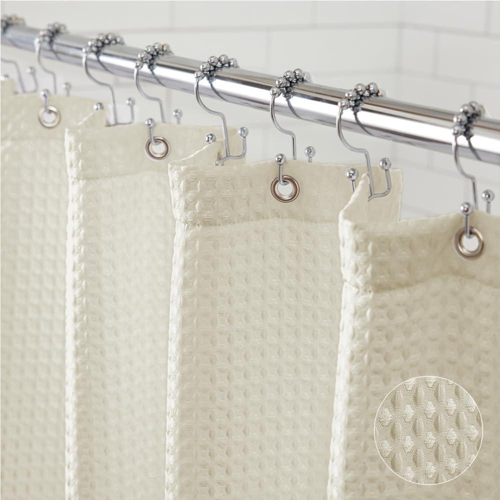 imageGORILLA GRIP Waffle Shower Curtain Thick Weighted Fabric Wrinkle and Rust Resistant Classic Hotel Quality Design Heavy Duty Long Curtains for Bathroom Showers Bath Tubs Machine Wash 72x72 WhiteIvory Cream